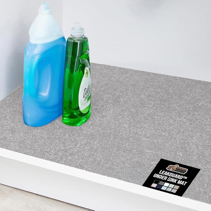 GORILLA GRIP LeakGuard Non-Adhesive Under Sink Mat for Kitchen Cabinet, 24x40, Waterproof Quick Dry Shelf Liner, Durable Absorbent Felt Mats for Bathroom Sinks, Cabinets, Dresser, Easy Trim Light Gray