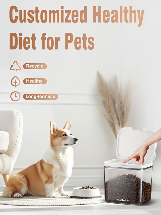 Airtight Dog Food Storage Container 5-10 lbs, Large Pet/Cat Treat Bin with Lids, Pantry Containers for Rice & Flour, withe
