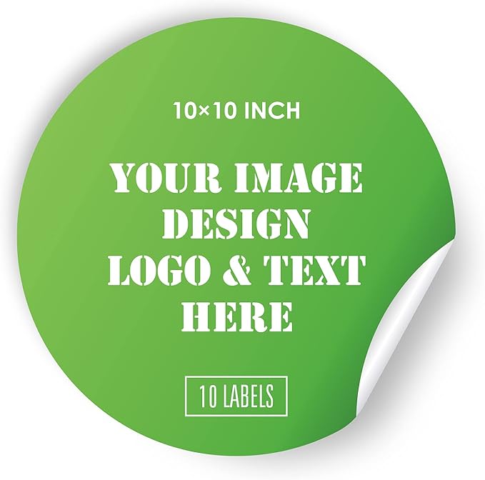 10 Inch Personalized Labels - Custom Stickers With Any Design, Image, Logo, Text - Thank You Labels for Business (Circle, 10"x10", 10 Labels)