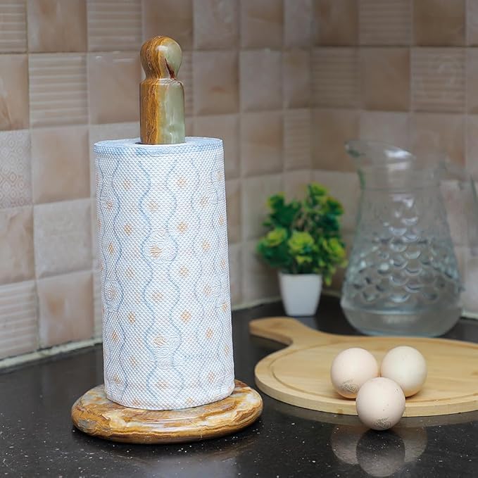 Marble Kitchen Paper Towel Rack Holder Handmade Paper Roll Holder with Stand Non-Slip - Wrapping Paper Holder for Kitchen Countertop, Cabinet & Bathrooms - Hand Towel Rack Standup Holder (Onyx Green)