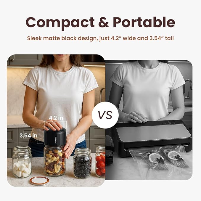 Plateful Electric Mason Jar Vacuum Sealer Kit (Lids Included) For Wide Mouth And Regular Mouth Jars, Portable Jar Vacuum Sealer, Canning Machine Food Storage, Includes Lids, Opener, Charger