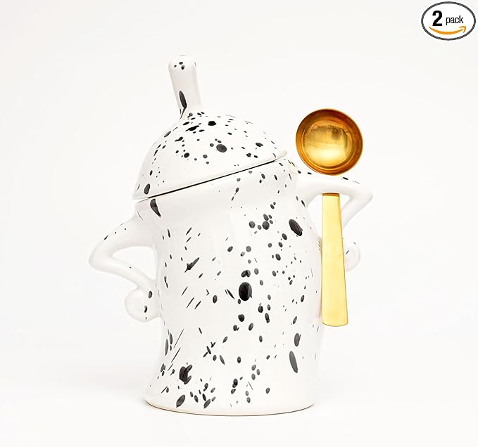 Canister With Attitude,Large Capacity Cute Sassy Storage Canister,Interesting food jars, stylish airtight large ceramic lids, coffee, tea, sugar and spice storage jars with spoons (Black and white)