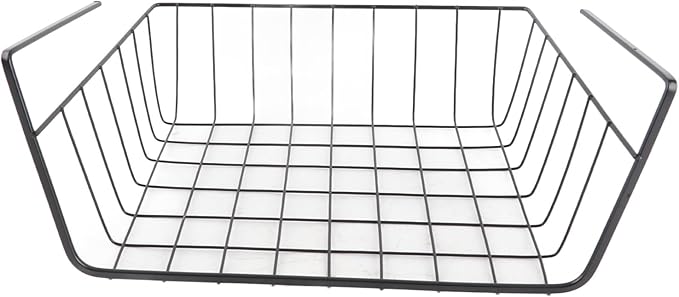 Under Shelf Storage Basket Multipurpose All Metal Under Shelf Wire Basket for Kitchen Office Pantry Desk Bookshelf M Black for Kitchen Pantry Bookshelf ﻿ (Large Black/22 * 15 * 14cm)