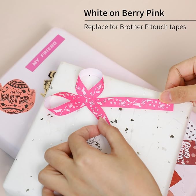 Replacement for Brother Label Maker Tape Pink TZE-MQP35 P-Touch Label Tape 12mm 0.47" Berry Pink TZe TZ Pastel TZEMQP35 Work with PT-D410 PT-D220 PT-D210 PT-D200 Ptouch Refills, 1/2 Inch, 4-Pack