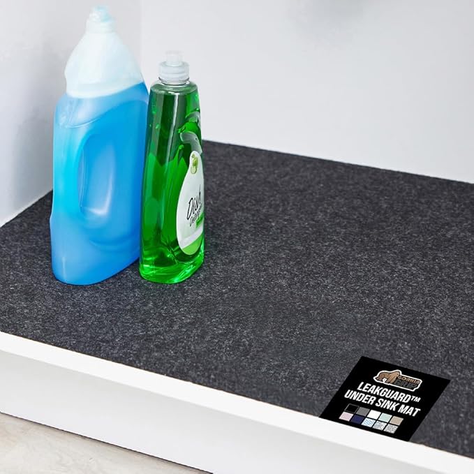 GORILLA GRIP LeakGuard Non-Adhesive Under Sink Mat for Kitchen Cabinet, 24x40, Waterproof Quick Dry Shelf Liner, Durable Absorbent Felt Mats for Bathroom Sinks, Cabinets, Dresser, Easy Trim, Charcoal