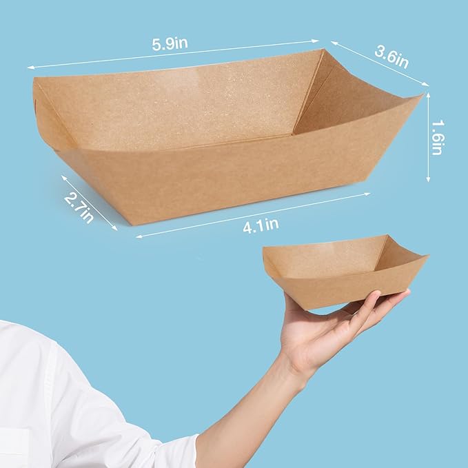 FGCHEEF 2lb Paper Food Trays, 100 Pack Disposable Paper Food Boat Serving Boats for French Fries Nachos Snack Hot Dog Taco BBQ Popcorn Bachelor Party Picnic