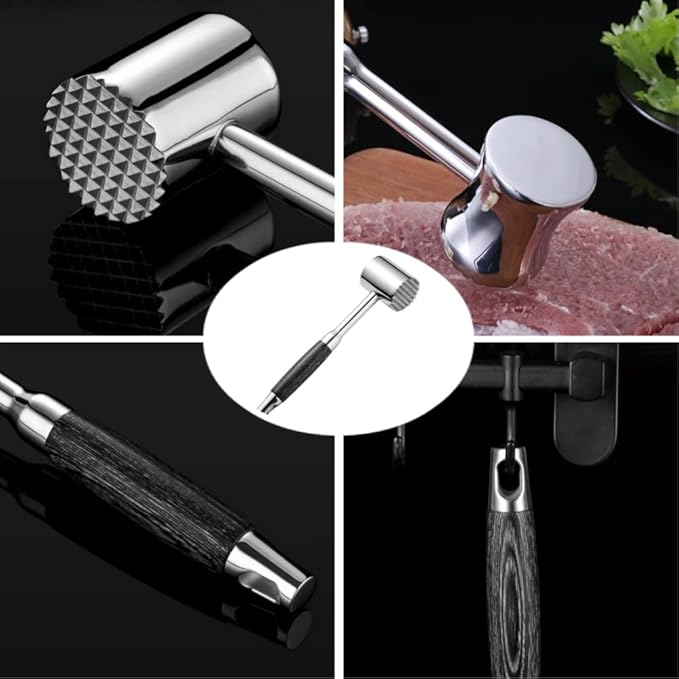 Professional Heavy Duty Meat Tenderizer Tool - 304 Stainless Steel Kitchen Mallet with Double-Sided Tenderizer & Ergonomic Handle - Easy Clean Meat Hammer for Home Kitchen, Restaurant, BBQ Essentials