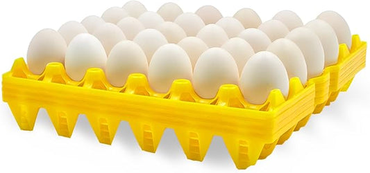 4-Pack Plastic Egg Tray Egg Crate, 30-Egg Flats for Home Chicken Farmers, Stackable & Durable, Great for Storing, Sorting & Shipping, and Reusable (4-Pack Yellow)