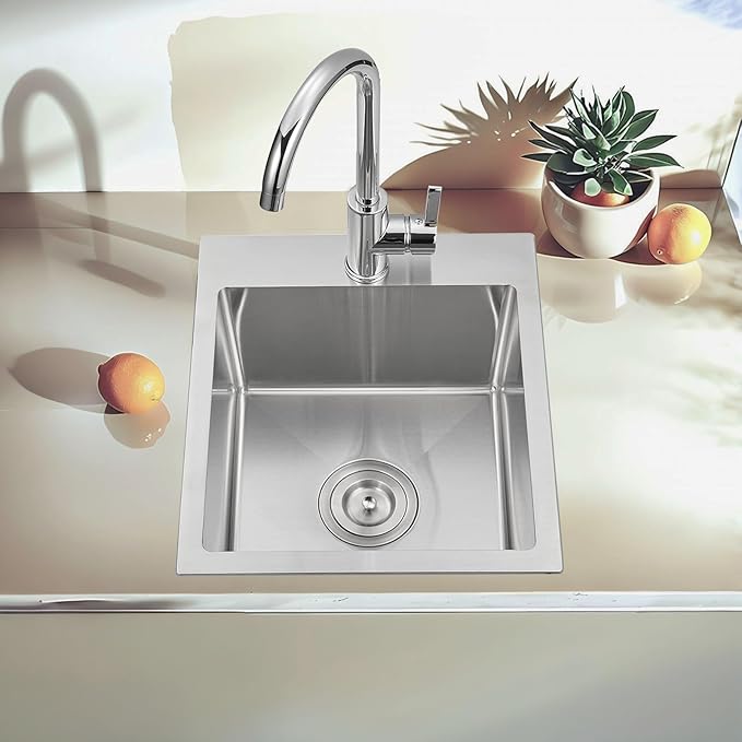 15x17 Inch Bar Sink Drop In, Topmount Kitchen Sink Stainless Steel Square Small Sinks, Single Bowl Kitchen Sinks for Laundry Wet Bar Prep RV Office Outdoor Yard VALISY YJ1517SW