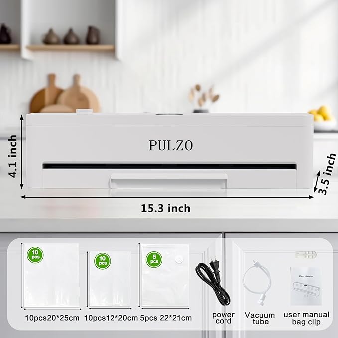 Vacuum Sealer Machine, 85KPa True-Auto Vacuum Sealer for Food, Dry/Wet Modes, External Sliding Blade, Removable Drip tray, Includes Free Bags (25 Pre-cut)