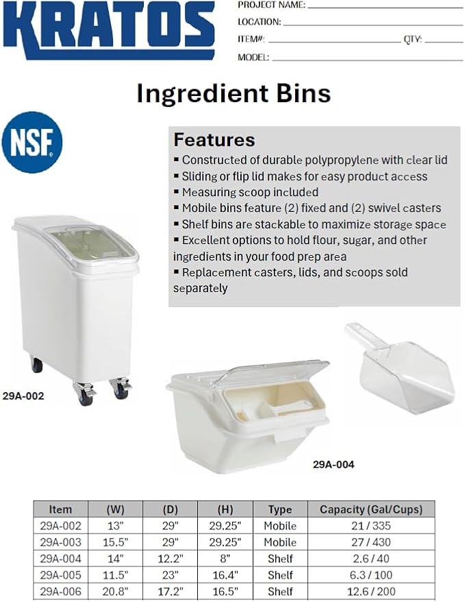Mobile Ingredient Bin - 21 Gallons - Holds Up To 149 lbs. of Sugar or 101 lbs. of Flour - NSF (29A-002)
