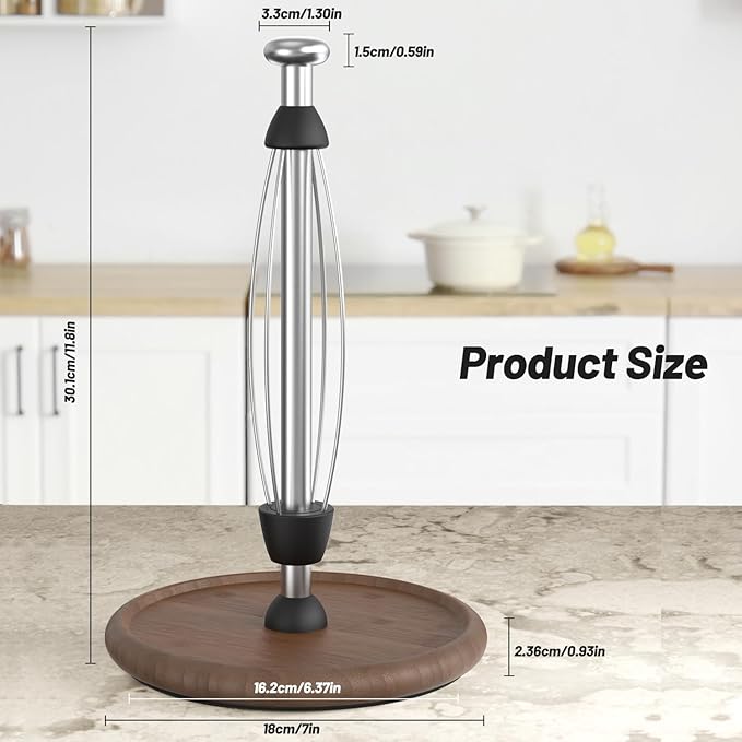VEHHE Wooden Paper Towel Holder Countertop with Weighted Base, One-Handed Tear Paper Towel Holder Stand with Damping Function and EVA Non-Slip Pad, for Kitchen Bathroom Farmhouse