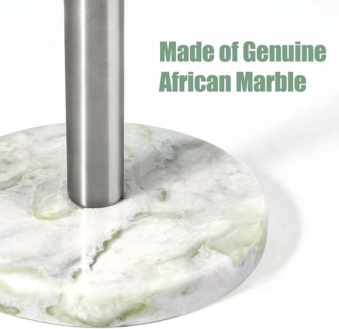 Koville African Marble Paper Towel Holder Countertop, 6" Stone Base Gold Rod Paper Towel Holder Stand for Kitchen Storage, for Standard or Jumbo-Sized Rolls
