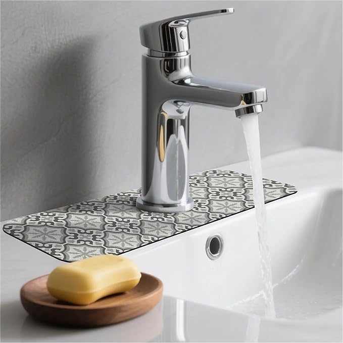 Kitchen Sink Splash Guard，Aesthetic Morocco Faucet Mat Sink Gadgets-Super Absorbent Fast Drying Mat Drip Catcher for Kitchen, Bathroom,Sink Mat, Dish Drying Mat, Bathroom(15" X 5.5" )