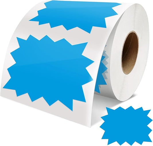 Price Tags Stickers Blue 4 x 3 Inches Self-Adhesive Large Sale Sticker Starburst Signs Removable Waterproof Labels for Retail Store Market Business 500 PCS