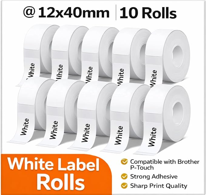 EEBBL D30 P15 HP4 Label Maker Tape 12mm 0.47 Laminated White, Works with Most Non-Encrypted Portable Label Printers，for Home, Office & Small Business 160 Labels/Roll, 10 Rolls White