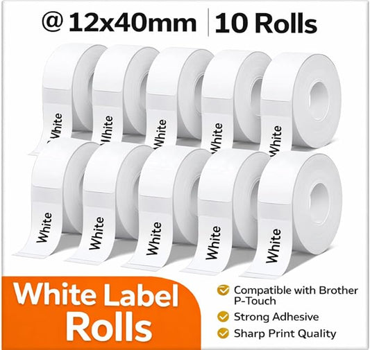 EEBBL D30 P15 HP4 Label Maker Tape 12mm 0.47 Laminated White, Works with Most Non-Encrypted Portable Label Printers，for Home, Office & Small Business 160 Labels/Roll, 10 Rolls White