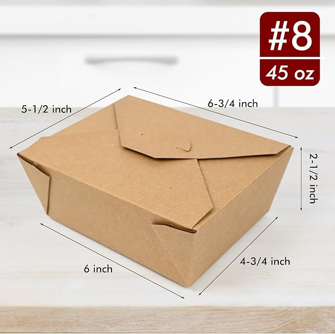 EcoDispose 45 oz Kraft Paper Pack of 300 Fold To Go Containers, Microwaveable Leak and Grease Proof Take Out Boxes for Lunch,Leftover and Restaurant