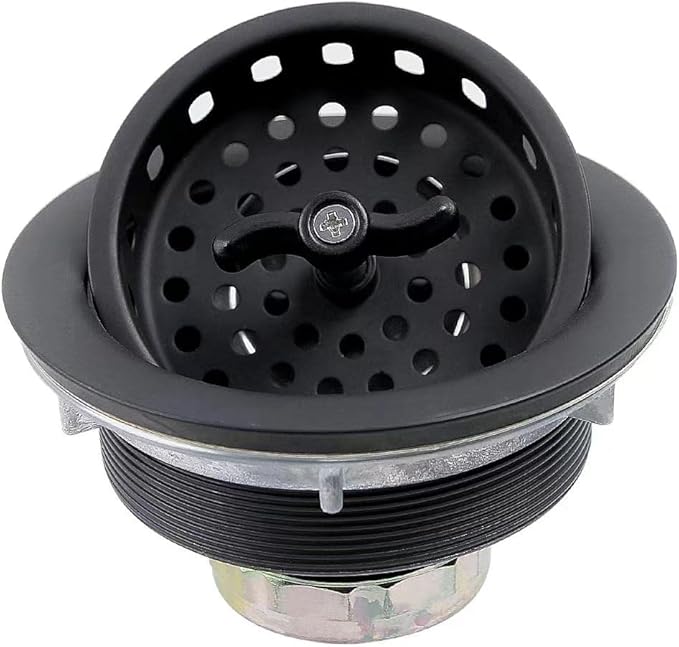 Watflow Black Kitchen Sink Drain Assembly with Sink Strainer 3-1/2 Inch and 304 Stainless Steel Screws, Fit for 3.5 Inch Kitchen Sink, All Stainless with Removable Strainer Basket and Drain Stopper…