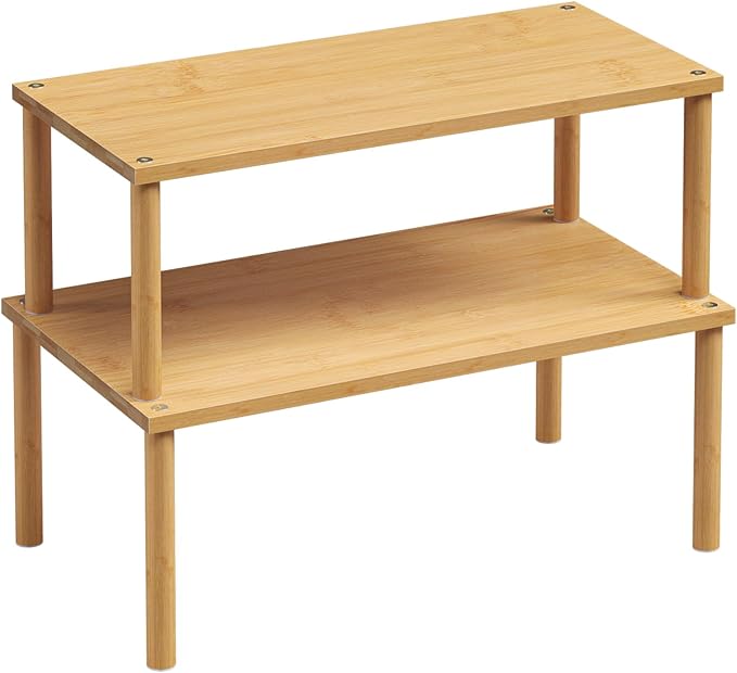 VERTORGAN Cabinet Organizer Shelf(Set of 2),Kitchen Counter Shelves,Bamboo Stackable Expandable Spice Rack Countertop(Large)