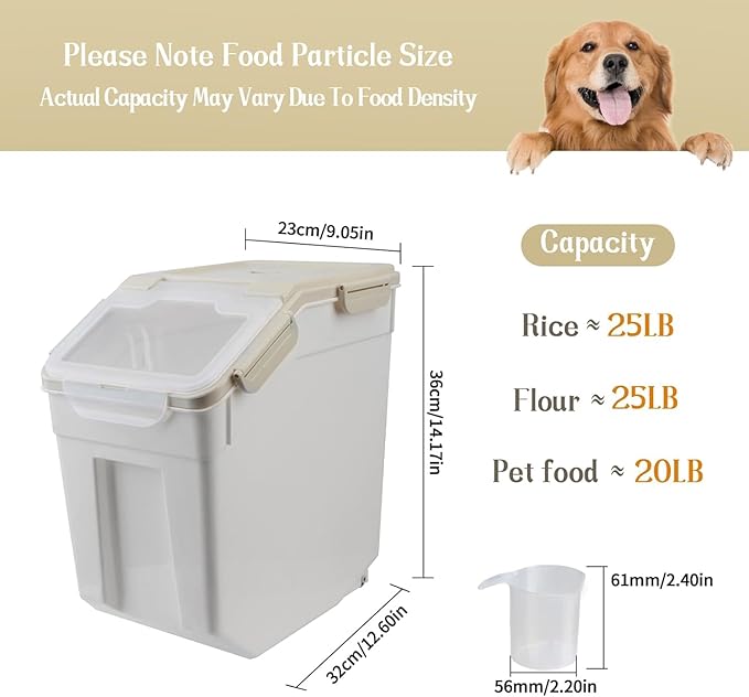 AnRui Airtight Rice Storage Container 30LBS, Large Flour Storage Containers BPA Free Kitchen Pantry Food Storage Bin Sugar Snack Cereal Grain Organizer Box with Wheel, Scoop, 4Pack, Grey