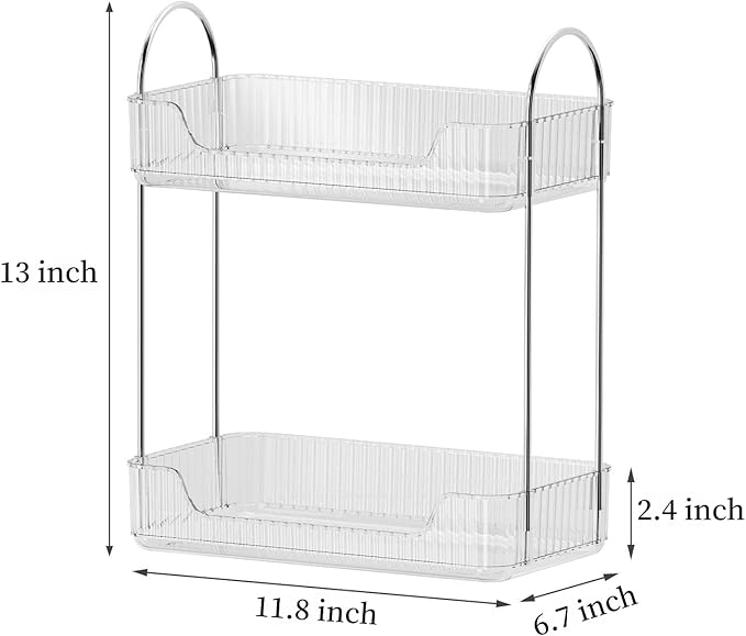 Clear 2-Tier Vanity Organizer - Countertop Shelf for Bathroom Cosmetics, Toiletries, Lotions, Perfumes