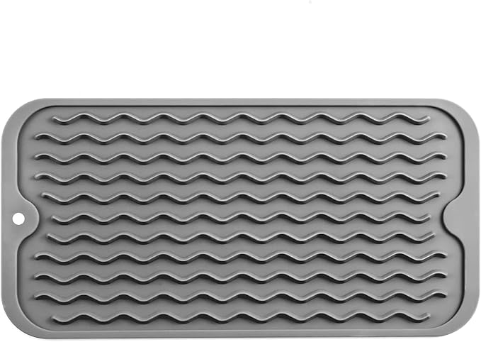 Silicone Dish Drying Mat for Multiple Usage,Easy clean,Eco-friendly,Heat-resistant Silicone Mat for Kitchen Counter or Sink,Refrigerator or Drawer Liner Grey S 12 inches x 6 inches