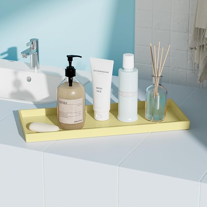 Mriluvy Vanity and Bathroom Tray, 15" ABS Countertop Organizer,Waterproof Vanity Tray for Toilet Tank,Perfume,Soap,Keys,Bathroom Accessories,Kitchen and Bath Trays,Non Slip Small Trays,Gold