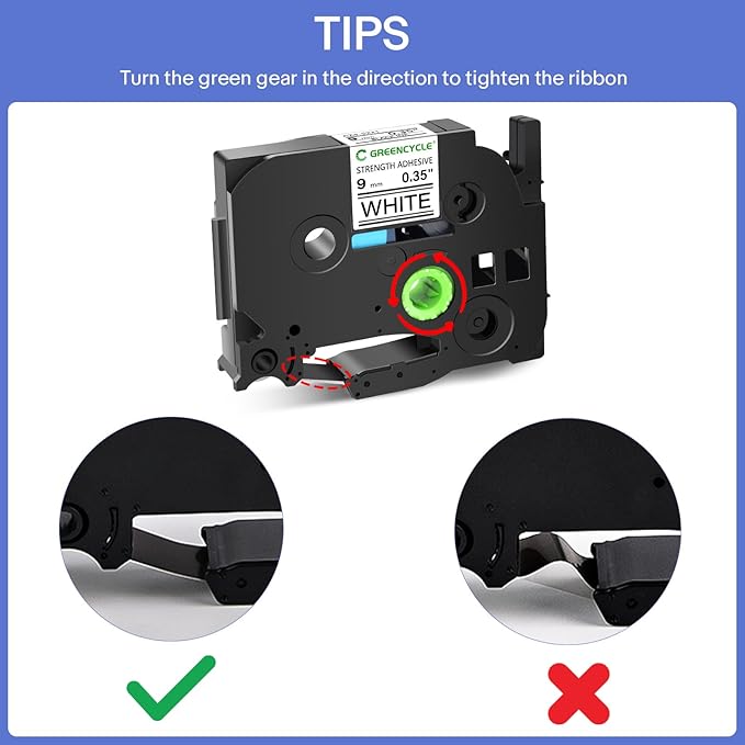 GREENCYCLE Extra Strength Label Tape Compatible for Brother P-Touch TZe TZ TZe-S211 TZ-S211 6mm 0.23 Laminated White Tape for PT-D200 D210 D220 H100 H110, 10 Pack Black on White