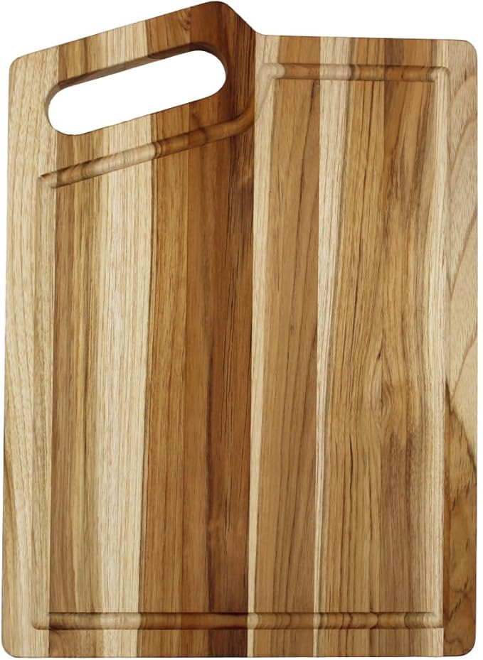 EcoDecors 18"x14" Extra Large Teak Cutting Board, Edge Grain Wood with Juice Groove & Handle, FSC Certified for Kitchen, Carving & Butcher Block Prep