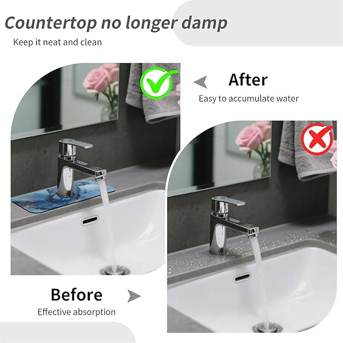 Kitchen Sink Splash Guard，Abstract blue watercolor Faucet Mat Sink Gadgets-Super Absorbent Fast Drying Mat Drip Catcher for Kitchen, Bathroom,Sink Mat, Dish Drying Mat, Bathroom(15" X 5.5" )