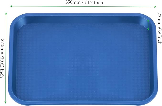 MAHIONG 15 Pack 14 x 10 Inch Blue Large Fast Food Tray, Rectangular Plastic Cafeteria Trays Restaurant Serving Trays, School Lunch Trays