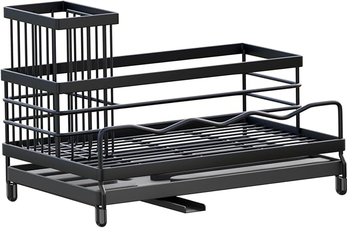 Sponge Holder for Kitchen, Sink Caddy with Tall Brush Holder & Quick-Drain Tray, 360° Swivel Spout, Stainless Steel Sink Organizer, All-in-One Organizer for Sponges, Brushes & Soap