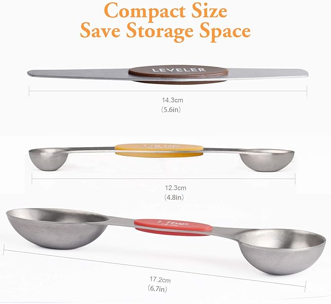 Magnetic Measuring Spoons Set of 8 Stainless Steel Dual Sided Stackable Measuring Spoons Nesting Teaspoons Tablespoons for Measuring Dry and Liquid Ingredients