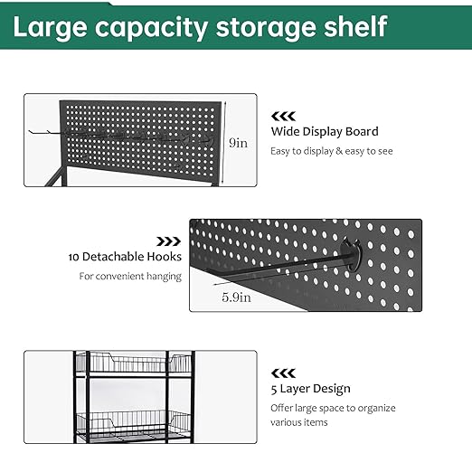 Retail Candy Snack Display Rack, 4-Tier White Metal Storage Shelf Brackets with Wheels & Hooks Multifunctional, Home Theater Concession Stand Snack Shelf Organizer for Pantry Kitchen, White