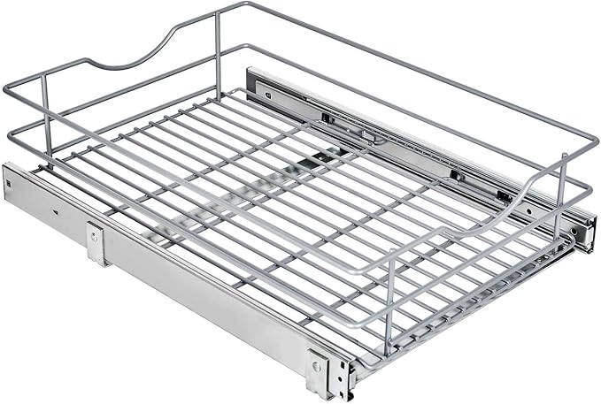 Pull Out Cabinet Organizer, (14½"W x 20" D) Soft Close Slide Out Drawer, 1 Tier Pull Out Cabient Shelf for Kitchen Base Cabinet Under Sink Space, Pantry Organization, Bathroom, Wire Basket
