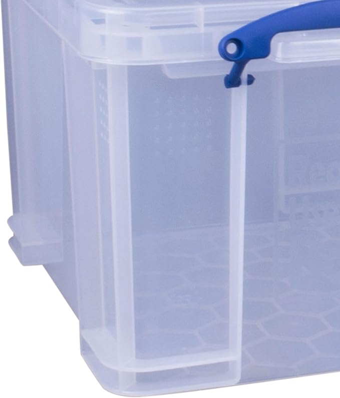 Really Useful Box 3-Pack Clear Plastic Storage Bins with Lids & Clip Handles, 32 Liters - Stackable, Portable and Transparent Organizer Containers for Home, Garage and Office