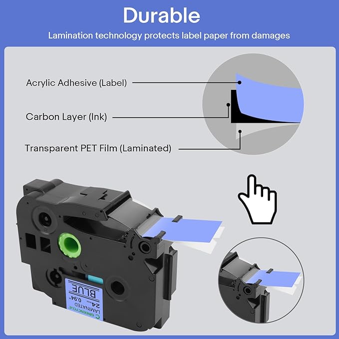 GREENCYCLE Compatible for Ptouch TZe-551 TZe551 AZE Tape 24mm 0.94 Inch 1" Black on Blue Laminated Label Tape for PT2730 PT9600 PTD600VP PTD800W PTH500LI PTP700 PTP710BT PTP750W, 10 Pack