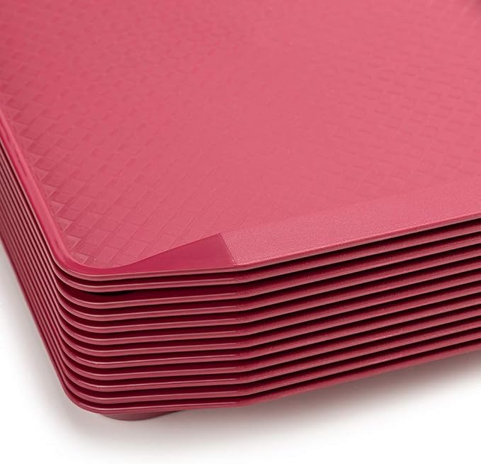 Eslite Plastic Fast Food Serving Tray,16.95 by 11.82-Inch,Set of 12 (Red)