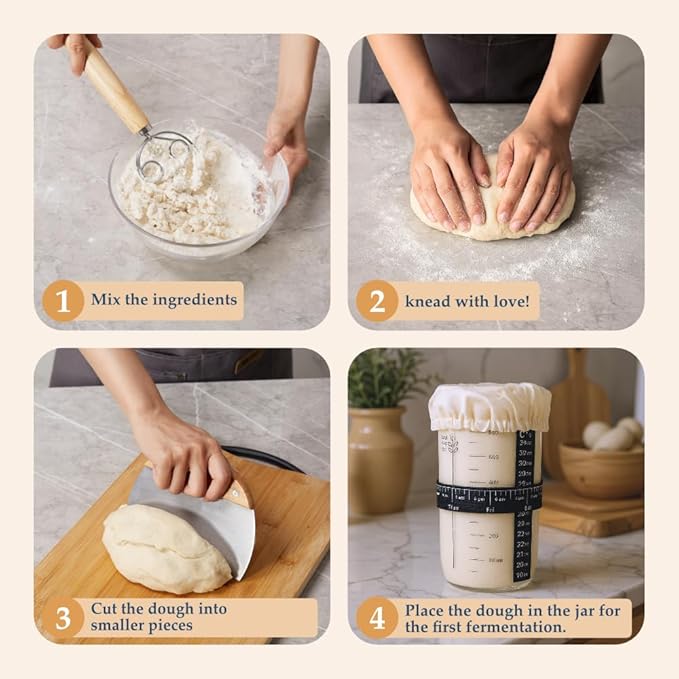 Trigli - 13 Pcs Sourdough Starter Kit with Jar - Sour Dough Starter Kits – Sourdough Bread Baking Supplies Set - Bread Making Tools with Dough Whisk, Scraper, Lame, Spatula, Silicone Brush