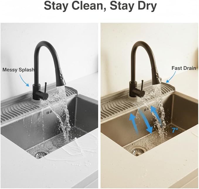30-inch Long Kitchen Sink Faucet Mat Solicone Water Splash Guard, 7° Slope Fast Self-draining Backsplash Guard Sink Protectors for Kitchen