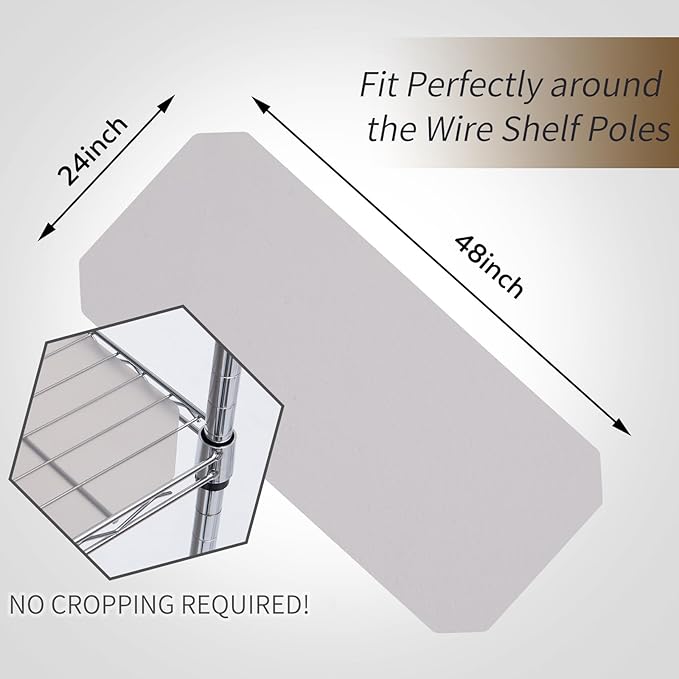 Poofzy Wire Shelf Liner 24" X 48", Non-Adhesive Plastic Shelf Liners for Wire Shelving, Waterproof Protector Mats (4PK, Gray)