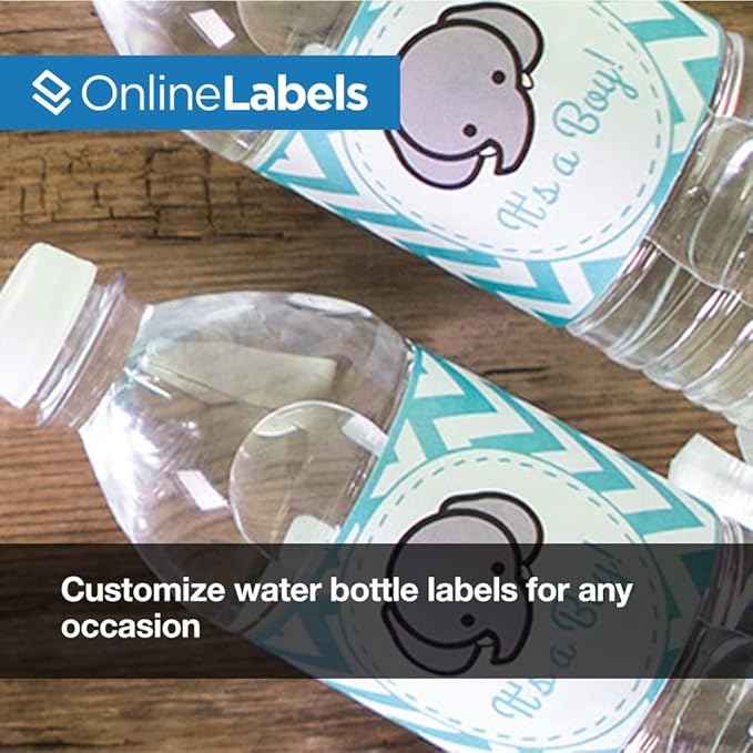 Water Bottle Labels - 8 x 2 - Permanent, Matte, Waterproof - for 16.9oz Bottles - Full-Wrap - Pack of 500 Labels, 100 Sheets - Inkjet/Laser Printers - Online Labels