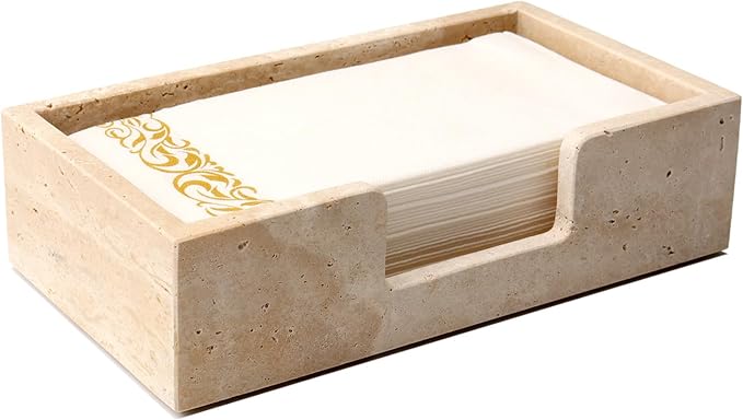 Shonmogar Guest Towel Holder Natural Travertine Bathroom Napkin Holder Luxe Stone Napkin Holder for Bathroom,Stylish Guest Towel Holder Tray for Bathroom Vanity Toilet Dining Table, Beige