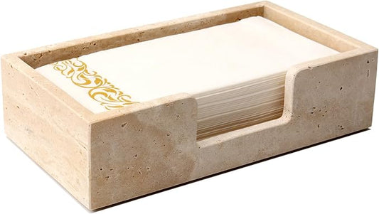 Shonmogar Guest Towel Holder Natural Travertine Bathroom Napkin Holder Luxe Stone Napkin Holder for Bathroom,Stylish Guest Towel Holder Tray for Bathroom Vanity Toilet Dining Table, Beige
