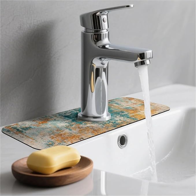 Kitchen Sink Splash Guard，Teal orange modern abstract Faucet Mat Sink Gadgets-Super Absorbent Fast Drying Mat Drip Catcher for Kitchen, Bathroom,Sink Mat, Dish Drying Mat, Bathroom(15" X 5.5" )