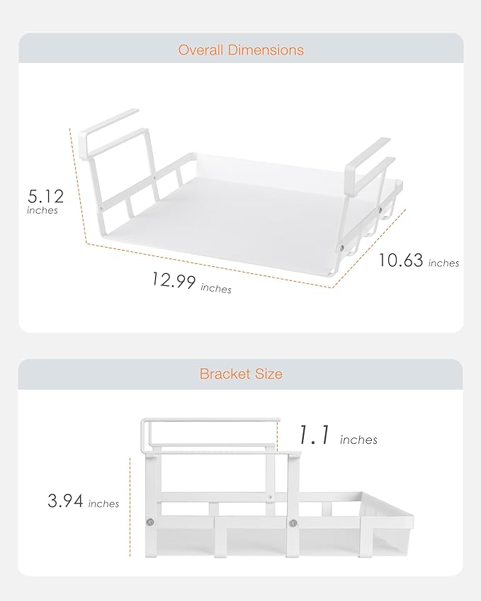 Abitrothy Under Shelf Basket, 4 Pack Under Cabinet Shelf Basket Organizer, Hanging Wire Storage Baskets, Slide-in, Add-on Space Saving for Kitchen Pantry Desk Bookshelf Laundry Room, White