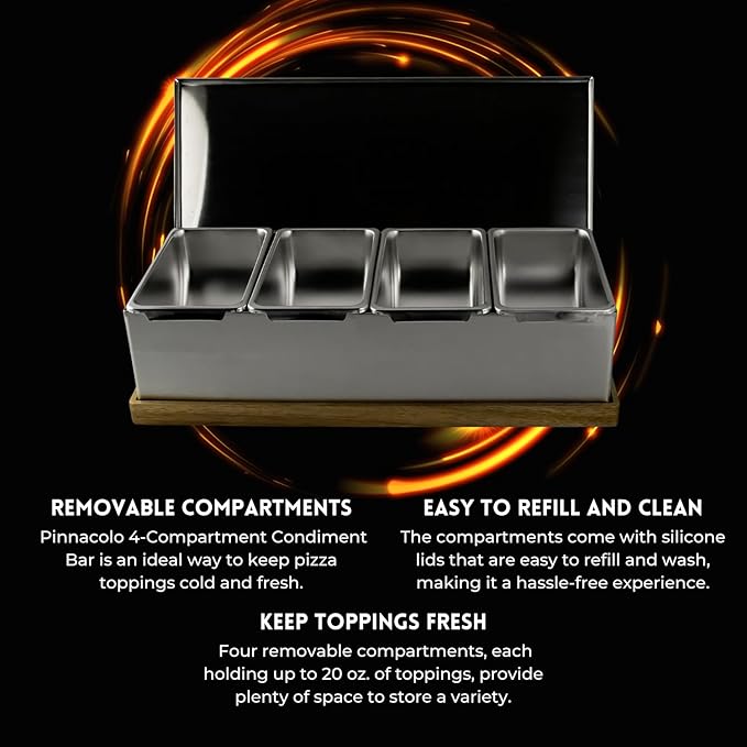 Pinnacolo 4 Slot Condiment Carrier, Stainless Steel Holders, Silicone Lids, and Gel Packs - Portable and Versatile for Outdoor BBQs and Parties