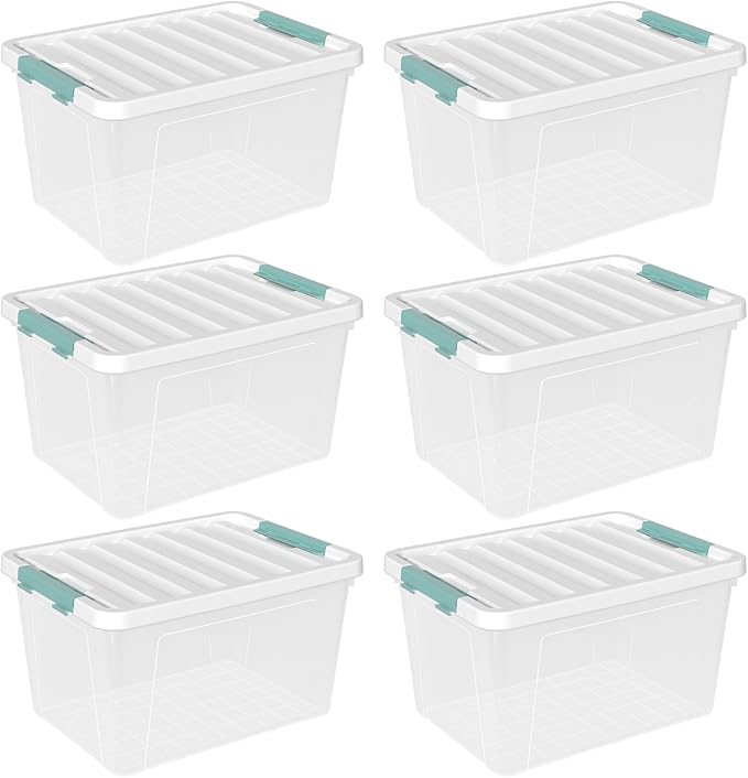 Pekky 6 Packs Clear Large Storage Containers Bins with Lid, Multipurpose 35 Quart Plastic Latch Box Tote