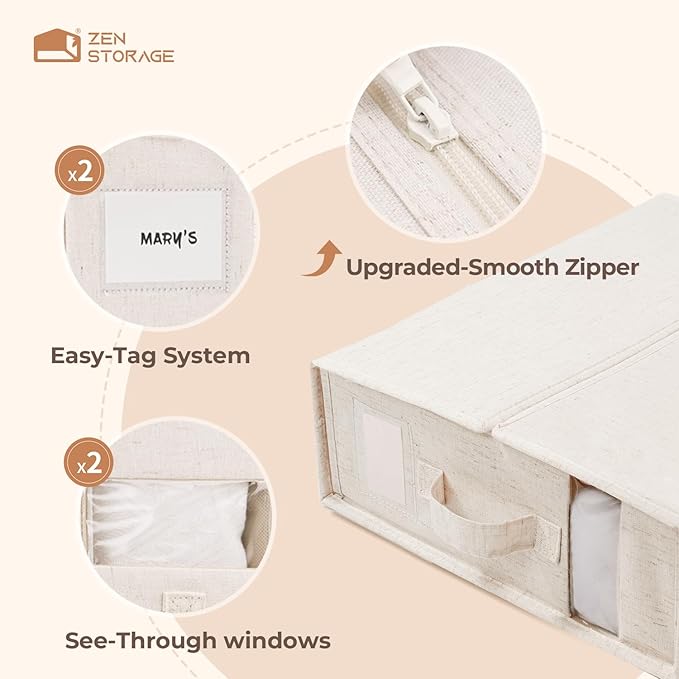 8Pack Linen Sheet Organizers for Linen Closet - King/Queen Size Bedding Storage Boxes with Clear Window | Foldable, Dustproof Sheet Storage Organizer for Blankets & Sheet Sets,Off-white
